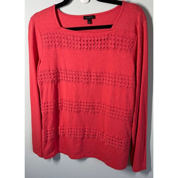 Talbots Embroidered Lace Top Womens Small Pink Square Neck Long Sleeve - Picture 1 of 9